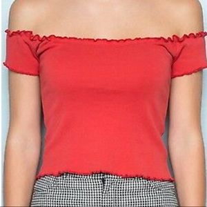 ⭐️ Brandy Melville Red Anya Ribbed Lettuce Edge Top